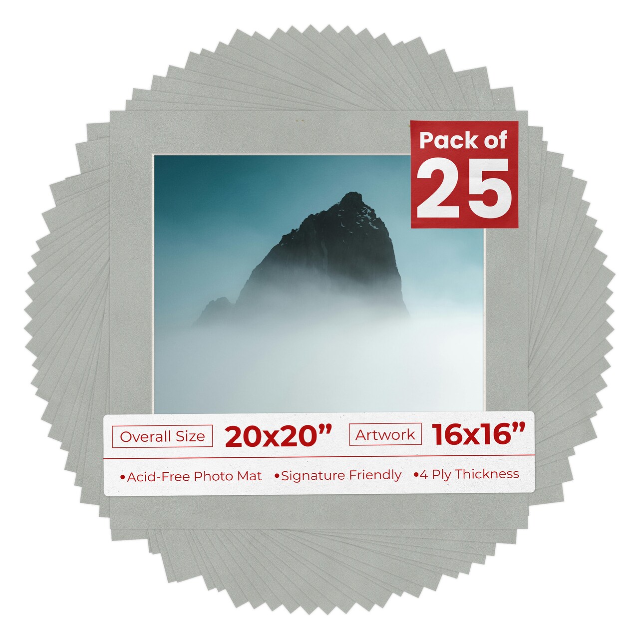 Light Grey Suede Mat Board for 20x20 Frames - Fits 16x16 Photos